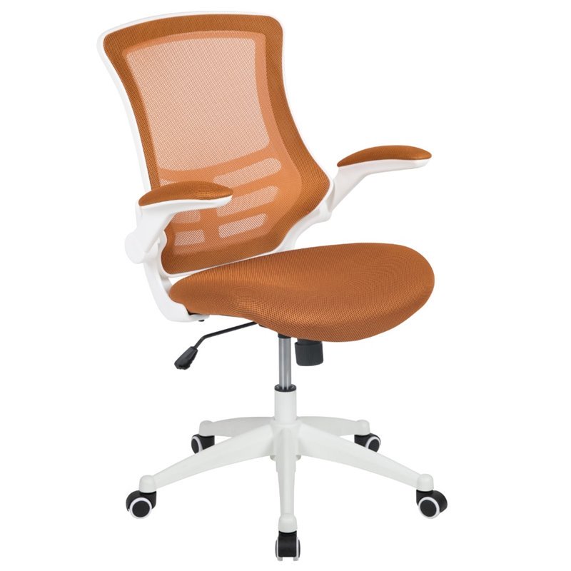 Chaise de bureau pivotante dossier mi-haut et accoudoirs relevables, beige/blanc