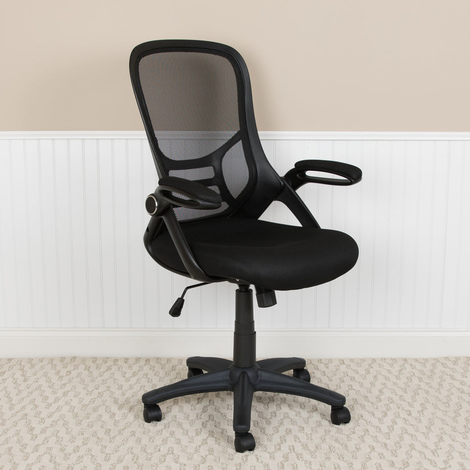 Fauteuil de bureau pivotant ergonomique Porter en maille, dossier haut et accoudoirs relevables, noir