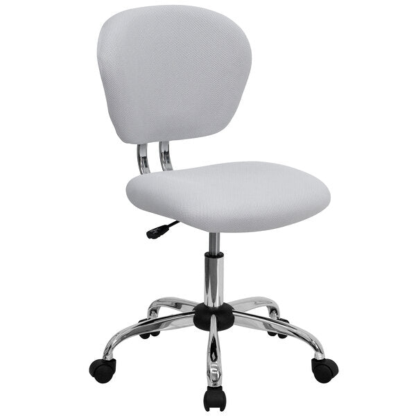 Chaise de bureau à dossier mi-haut en maille blanche avec piètement chromé