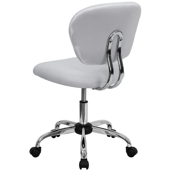 Chaise de bureau à dossier mi-haut en maille blanche avec piètement chromé