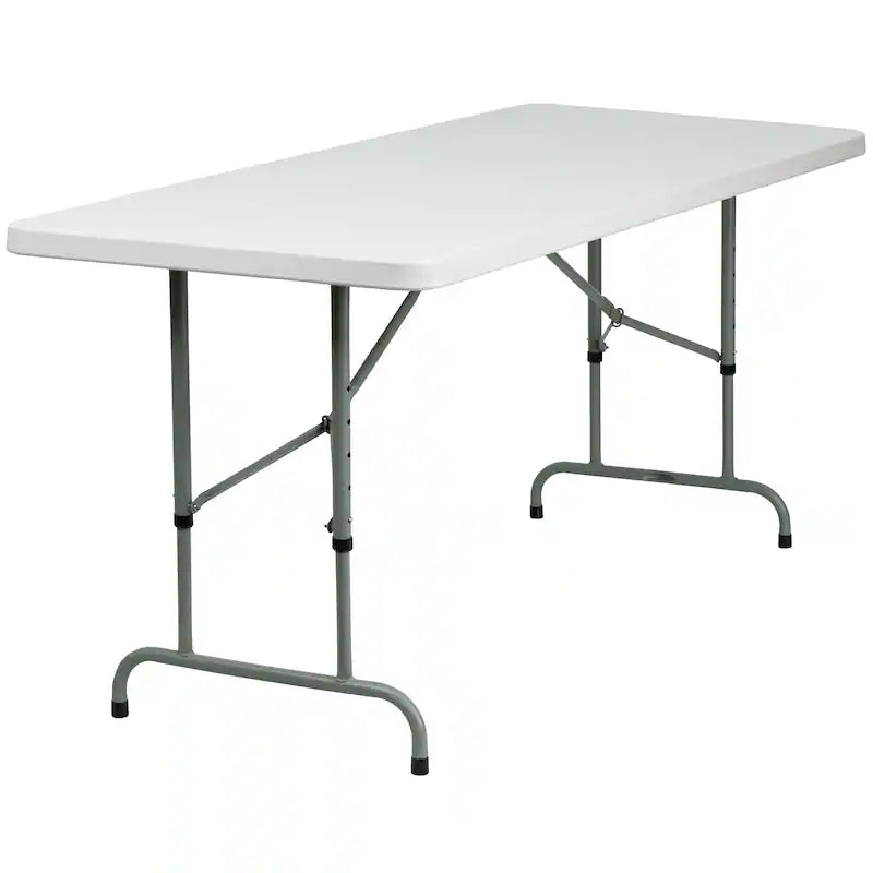 Table pliante en plastique blanc granit réglable en hauteur de 30 po de largeur x 72 po de longueur