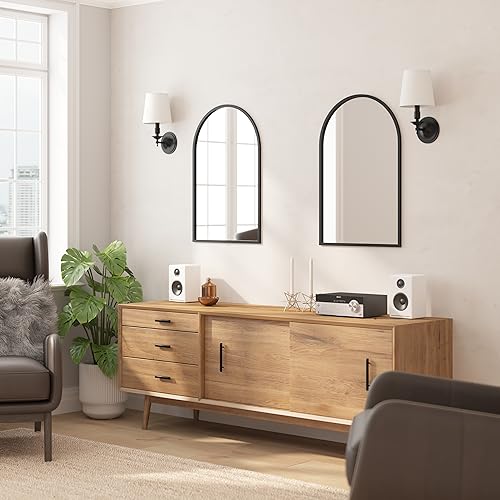 Miroir décoratif noir à cadre en métal biseauté arqué Mila