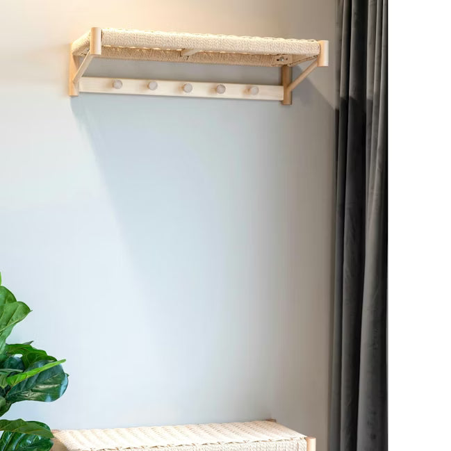 Portemanteau mural style scandinave en bois de peuplier et corde TALLINN